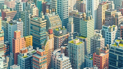 Obraz premium Cityscape Illustration of Buildings with Rooftop Gardens