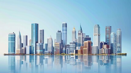 Obraz premium Modern Cityscape with Reflections in Water 3D Illustration