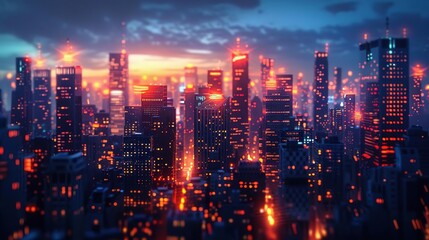 Fototapeta premium Futuristic City Skyline with Neon Lights 3D Illustration