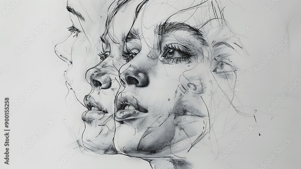 Poster drawing of a woman's face, rendered in a unique and abstract style. it captures the essence of her f