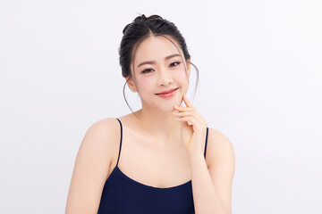 Beautiful young asian woman with clean fresh skin on white background, Face care, Facial treatment, Cosmetology, beauty and spa, Asian women portrait.