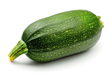 Fresh green zucchini isolated on white background. Vibrant color and healthy organic vegetable.