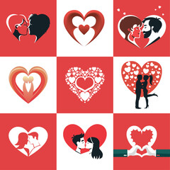 Valentine's Day and Wedding icons vector set. Vector decorative design elements. Love, Heart, Romance, Dating, and Relationship.
