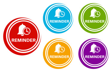 Set collections reminder trendy colorful icon sign. time notice labels design template Vector illustration