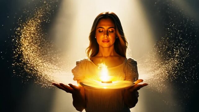 A young lady holding a lamp in a spiritual position