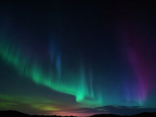 Aurora Borealis over Mountain Range at Night.