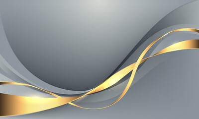 Naklejka premium Abstract luxury gold ribbon line wave curve on grey design modern background vector