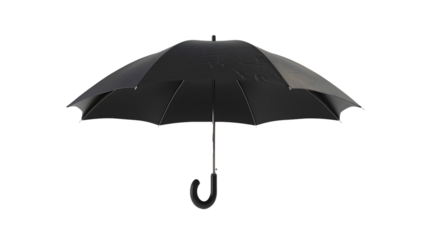 Open a black umbrella isolated on transparent background 