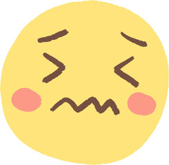 A yellow cartoon face with a worried expression, pink blush, and brown eyebrows and mouth.