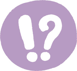 A purple circle with a white exclamation mark and question mark.