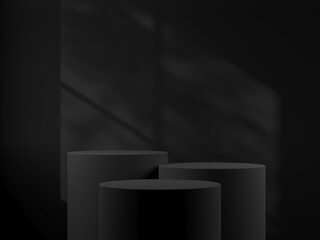 Abstract background. Set black empty podium for products presentation or text for advertising minimal style. 3d rendering