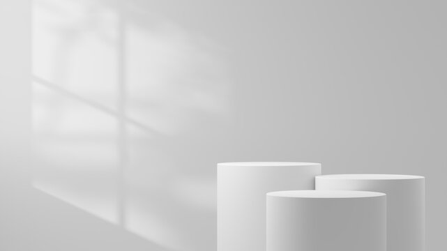Abstract background. Set white empty podium for products presentation or text for advertising minimal style. 3d rendering