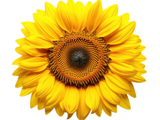 Fototapeta premium Vibrant sunflower features bright yellow petals radiating around a intricate brown center, symbolizing warmth and positivity.