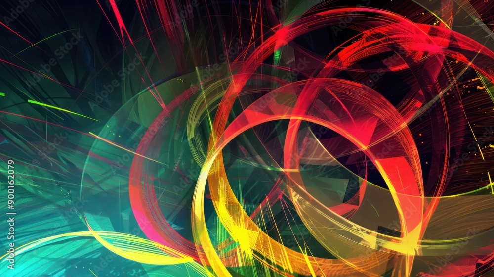 Poster a digital background with the olympics logo and abstract patterns.
