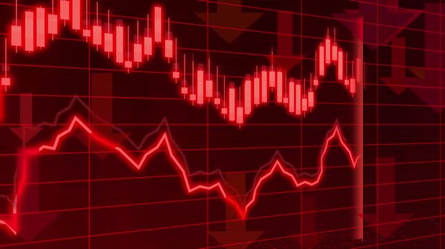 stock price falls, the red graph indicates a loss. Bear market condition, stagnation or falling of market prices