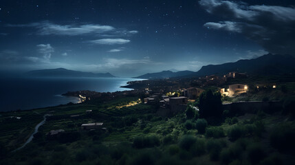 Obraz premium Italy Sicily sea island summer starry night