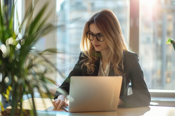 young woman working on laptop