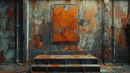 Industrial style podium with metal textures and gritty backgrounds