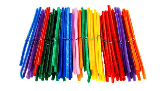 primary color selection of craft pipe cleaners isolated on transparent background 