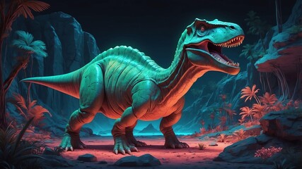 Obraz premium dinosaur fossil bed retro neon