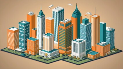 Isometric city with soft illustration