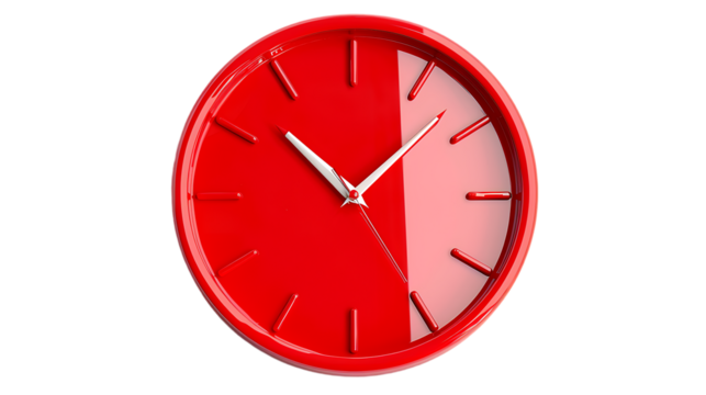 Red clock isolated on transparent background 