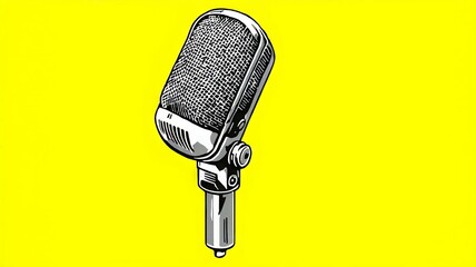 Retro Microphone Illustration on Vibrant Yellow Background, Perfect for Podcasts and Radio Shows