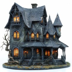 Obraz premium Eerie haunted house on solid white background, single object