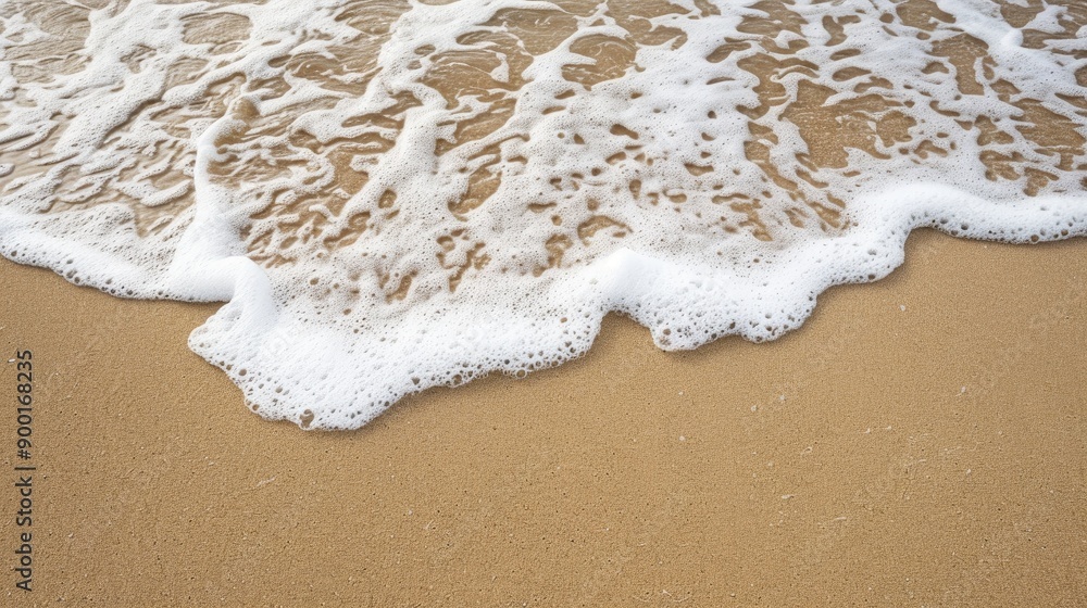 Poster soft wave with foam on sandy beach background with space for copy