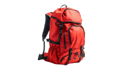 red sports backpack isolated on transparent background 