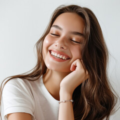 Fototapeta premium Young beautiful woman giving happy expression