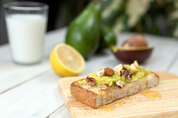 A delicious and healthy breakfast of avocado toast on whole wheat bread. This is the perfect way to start your day!