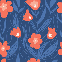 Botanical seamless pattern with green leaves and yellow flowers on pastel pink background. Leaves and flowers wallpapers. Florals background.

