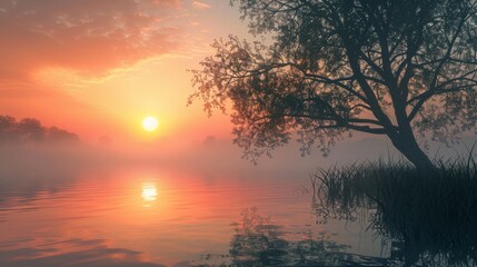 Naklejka premium Peaceful Morning Sunrise - Gentle and uplifting, perfect for capturing the serenity of a new day