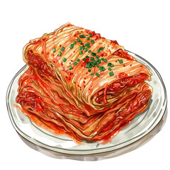 Watercolor Illustration of Kimchi, Traditional Korean Fermented Food.