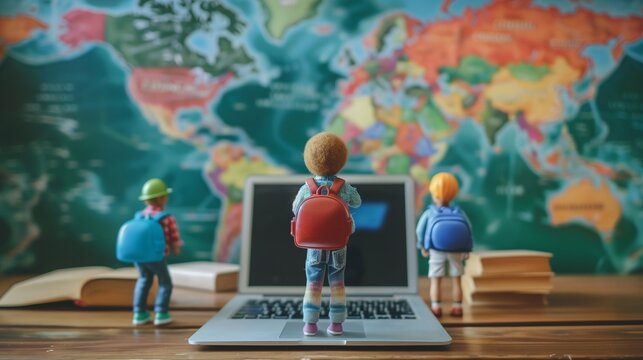 Online education concept with digital courses on a web platform, featuring interactive learning tools and virtual classrooms.