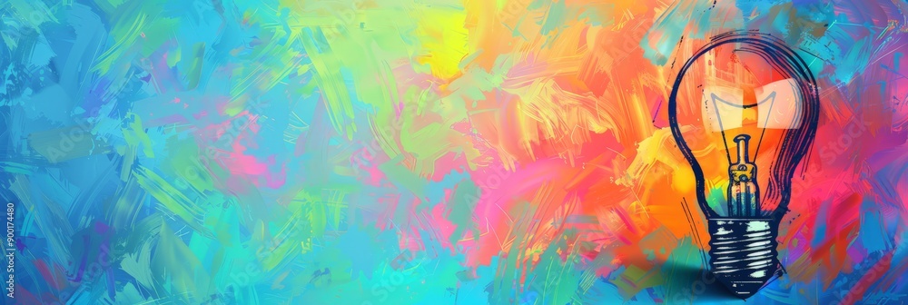 Poster abstract colorful light bulb with vibrant splashes representing creativity and innovation. concept o