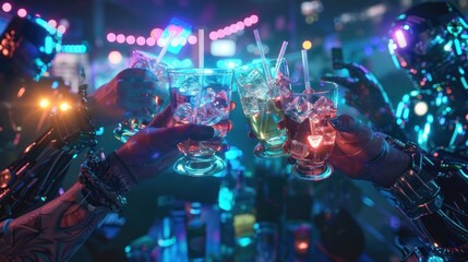 Cyberpunk Cheers: A Toast in the Neon City