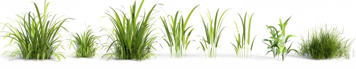 Different grasses in a white background