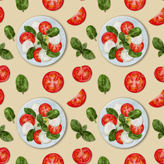 Caprese Salad features Tomatoes, Mozzarella, and Basil, reflecting Italian gourmet cuisine