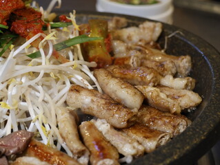 Korean traditional food Gopchang, Grilled beef intestines, Korean Street Food.
