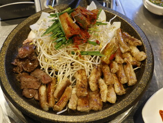 Korean traditional food Gopchang, Grilled beef intestines, Korean Street Food.