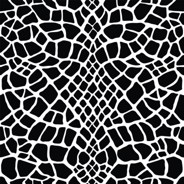 Reptile or snake skin. Animal print, spotted surface monochrome black background. Vector seamless texture