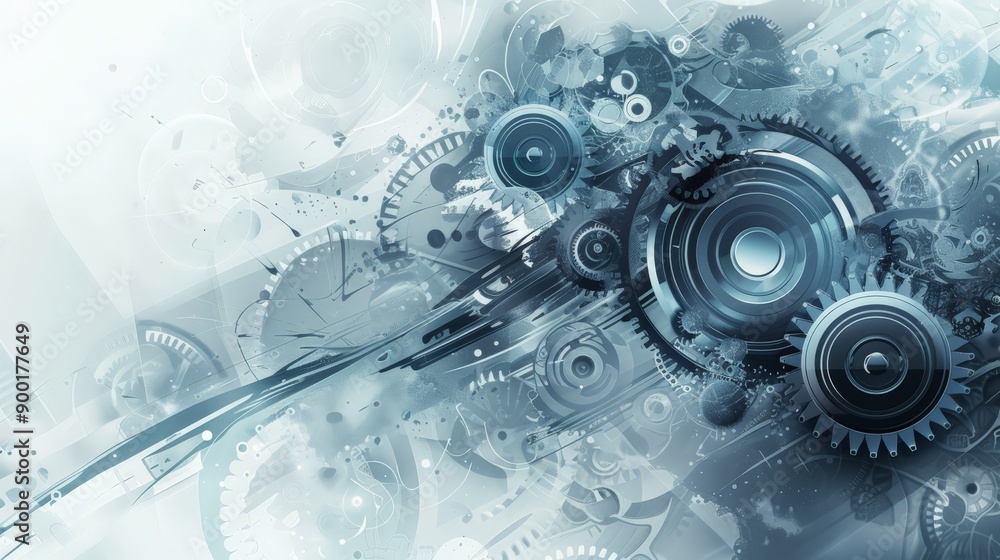 Aufkleber Light blue abstract engineering background with various gears and technical elements. Suitable for technology and innovation concepts.