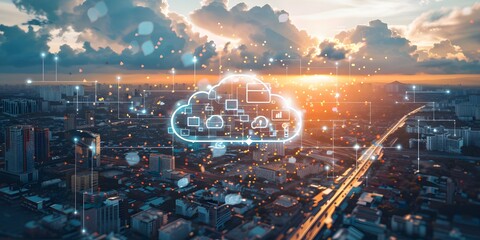 City with Cloud and Online Icons