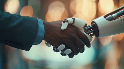 Human-Robot Handshake Symbolizing Future Business Collaboration
