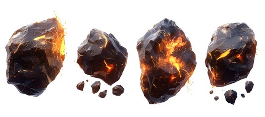 meteorites Exploding in white background