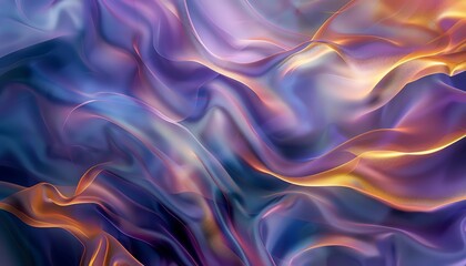 Obraz premium Smooth abstract waves with gradient lighting, blending blue, purple, and golden hues, creating a flowing, dynamic effect