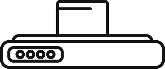 Conveyor belt system transporting a box line icon, outline style