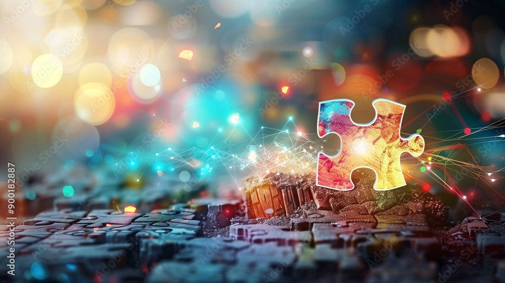 Poster close-up of a single puzzle piece, representing solutions, problem-solving, and strategy in a profes